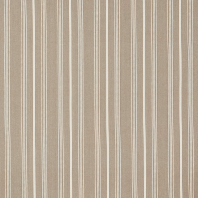 Vertical beige and cream striped cotton fabric with fine woven texture