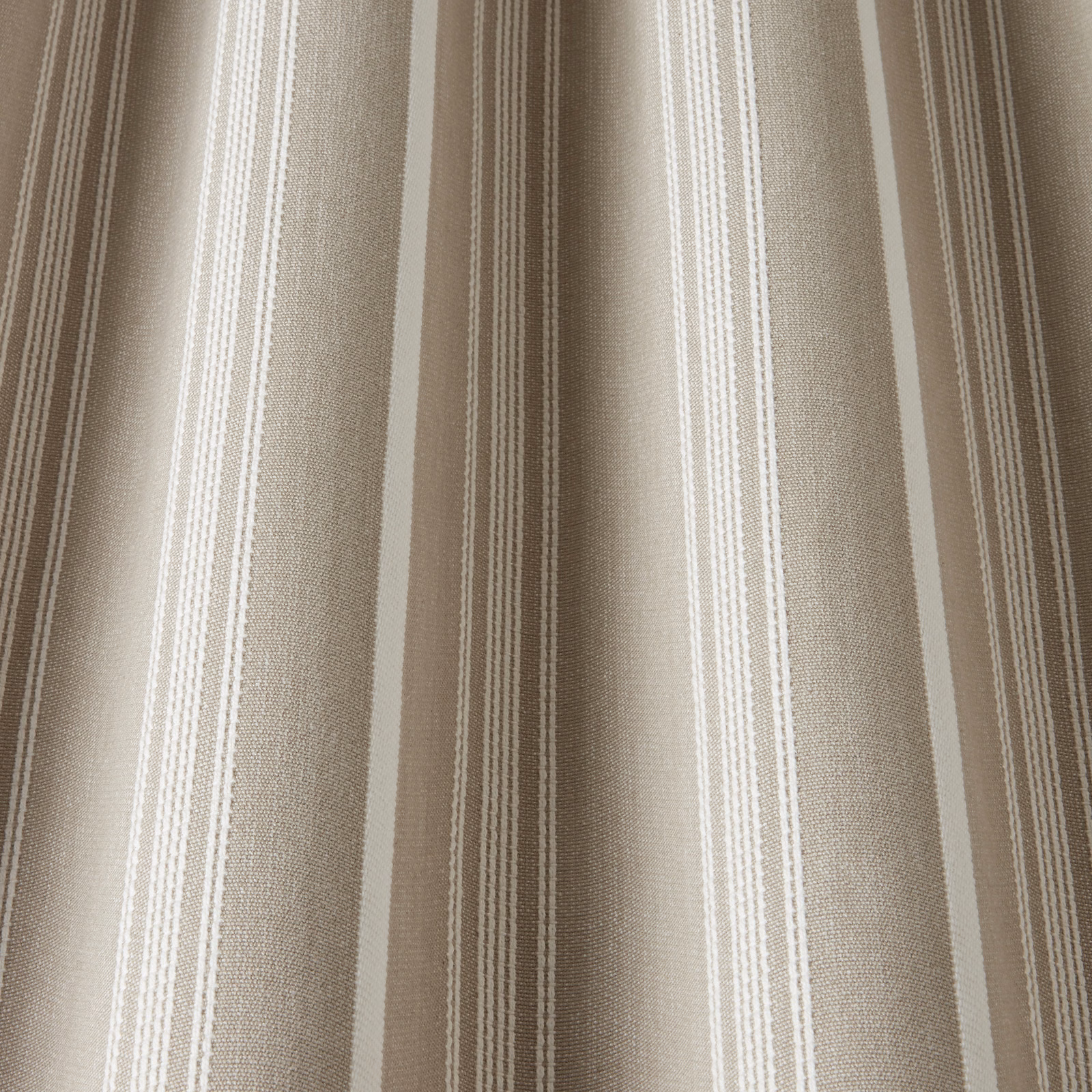 Beige cotton stripe fabric with cream vertical bands and fine woven texture