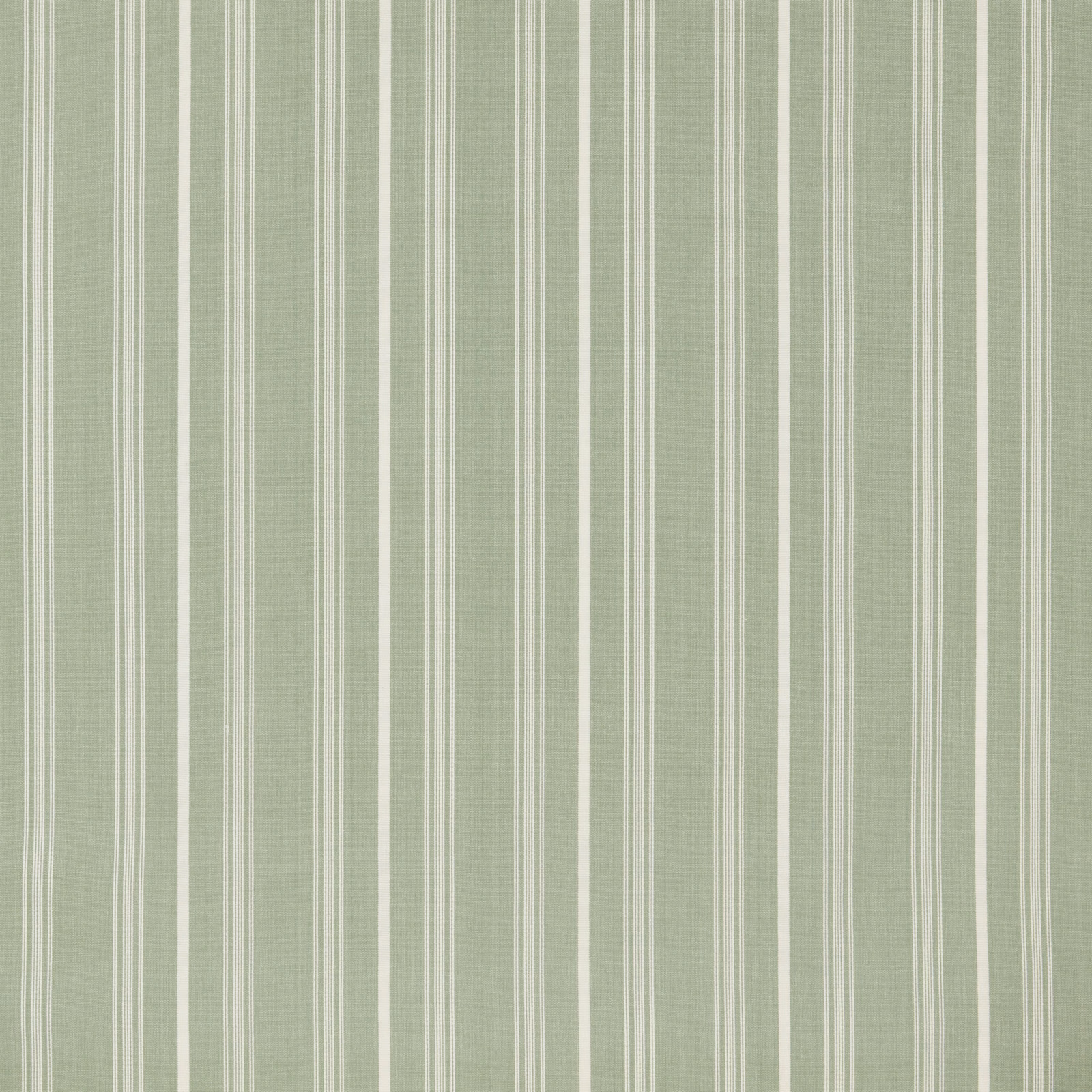 Soft mint and ivory vertical striped cotton fabric with fine woven texture