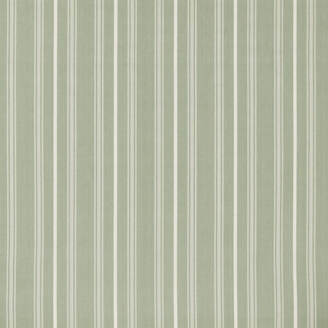 Soft mint and ivory vertical striped cotton fabric with fine woven texture