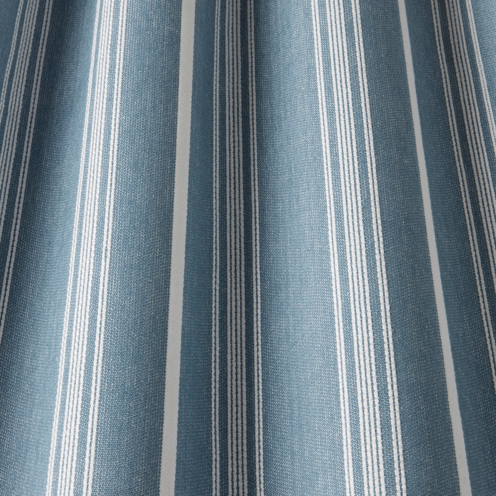 Blue and white striped cotton fabric with fine woven texture
