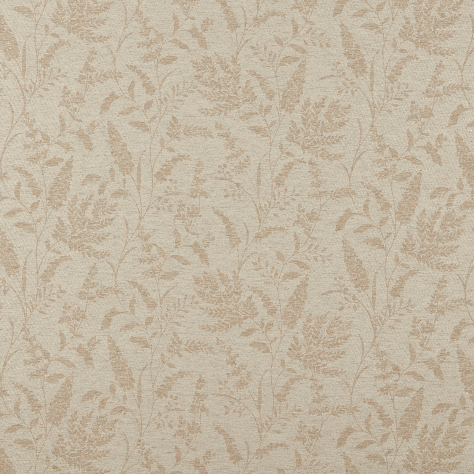 Soft cream cotton fabric with tonal beige botanical leaf trail