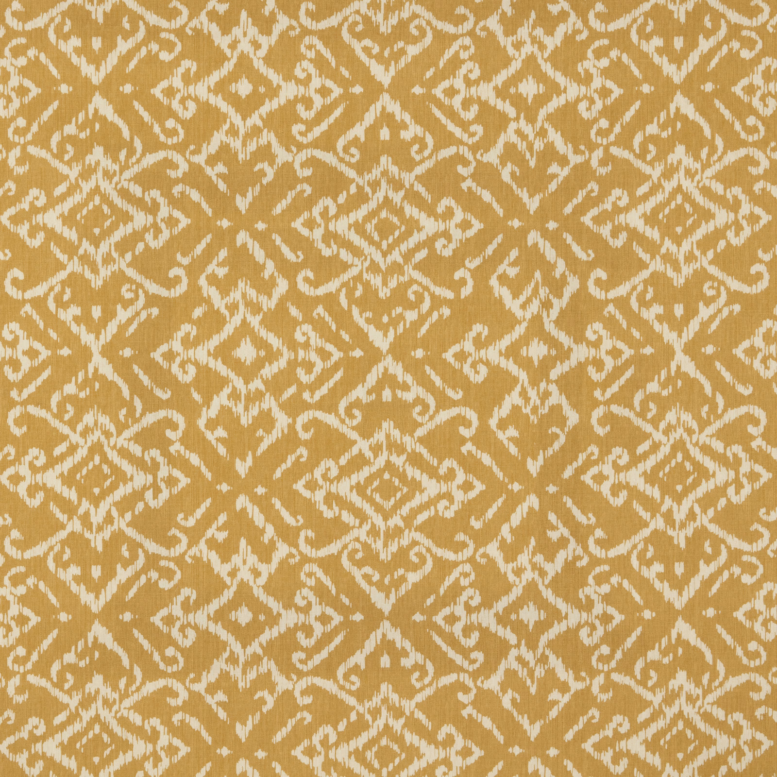 Barley-gold cotton fabric with ivory lattice damask pattern