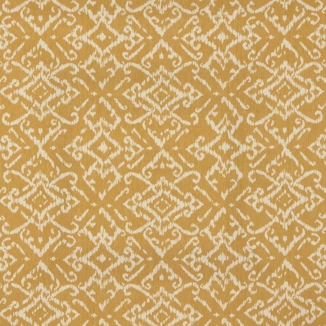 Barley-gold cotton fabric with ivory lattice damask pattern