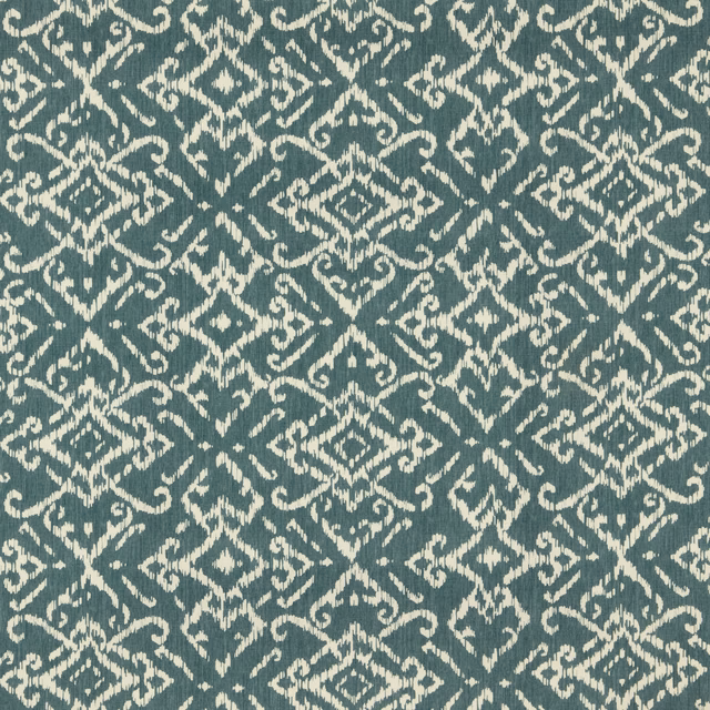 Cream lattice motif on a muted moonstone teal cotton fabric