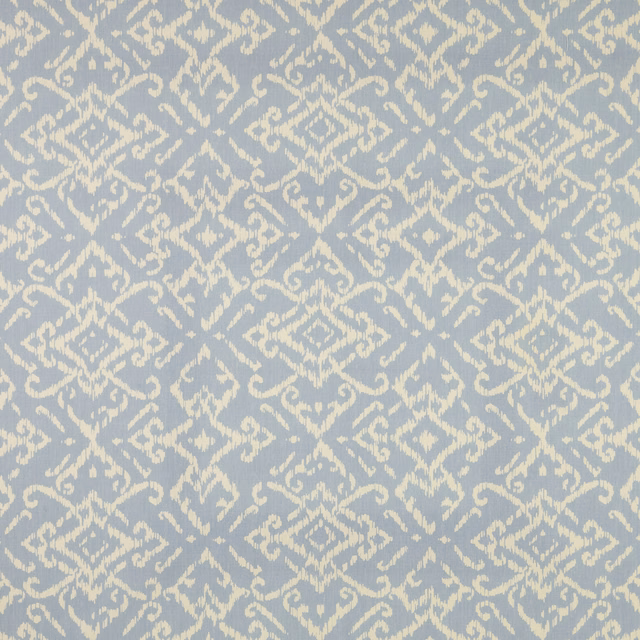 Pale blue cotton fabric with cream lattice damask pattern