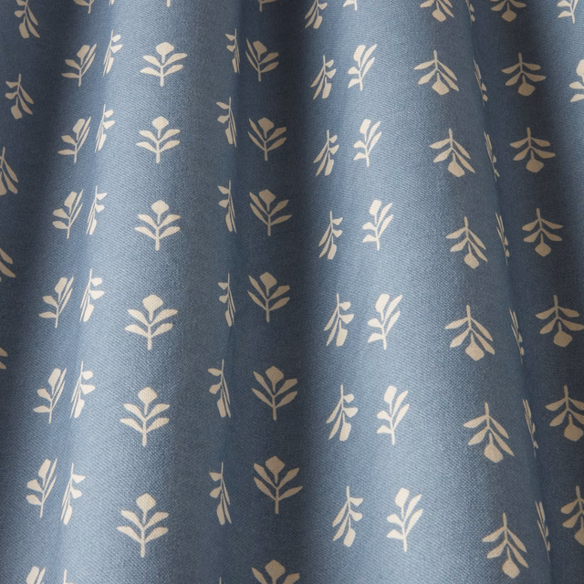 Cornflower blue cotton fabric with small ivory botanical sprigs
