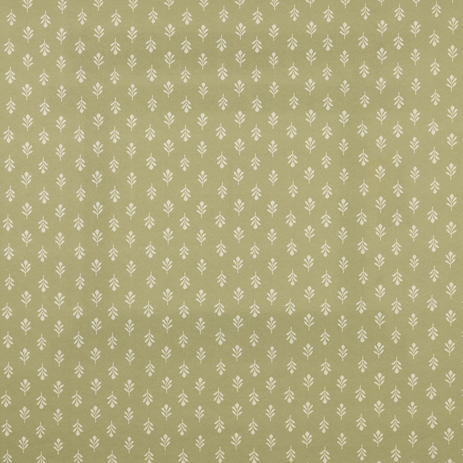 Soft fennel olive cotton fabric with small cream bud sprigs