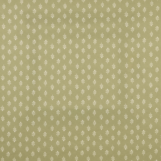 Soft fennel olive cotton fabric with small cream bud sprigs