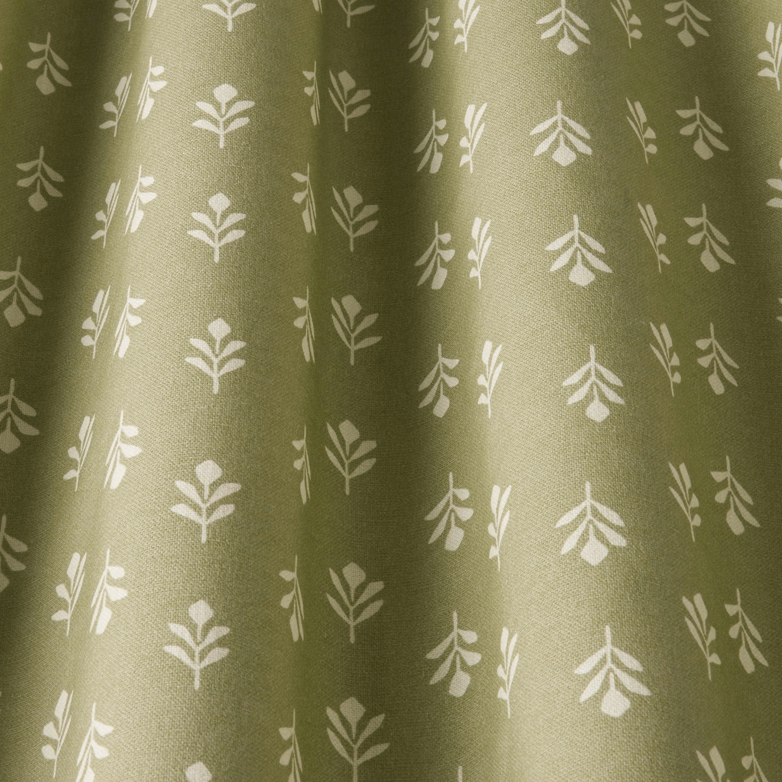 Olive fennel cotton fabric with small white botanical sprig print