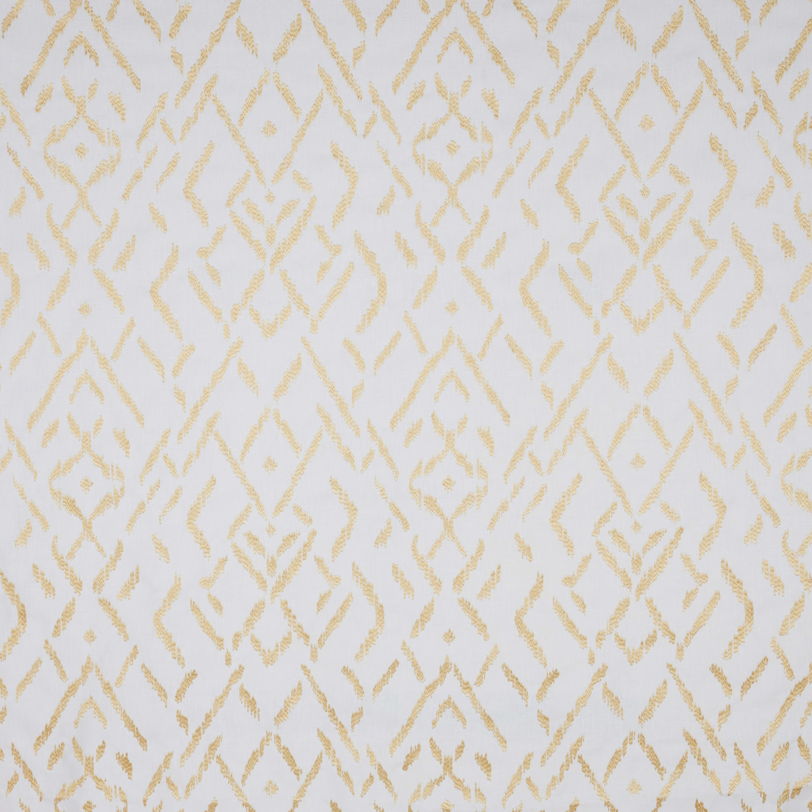 Ivory cotton fabric with soft barley-gold parterre geometric motif