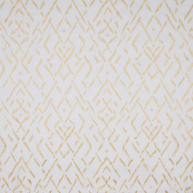 Ivory cotton fabric with soft barley-gold parterre geometric motif