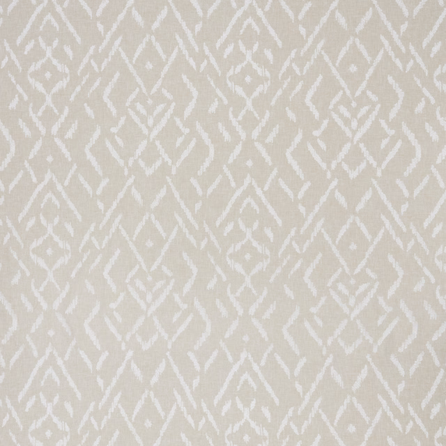 Pale cream cotton fabric with white geometric parterre motif and soft woven texture