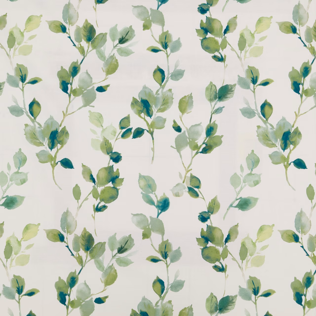 Watercolor leafy green botanical print on an off-white cotton ground