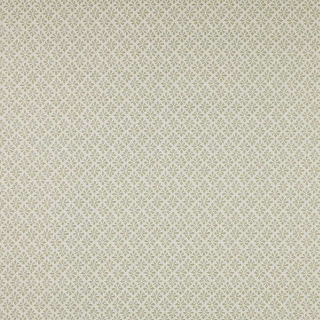 Pale fennel geometric motif on a cream cotton fabric swatch