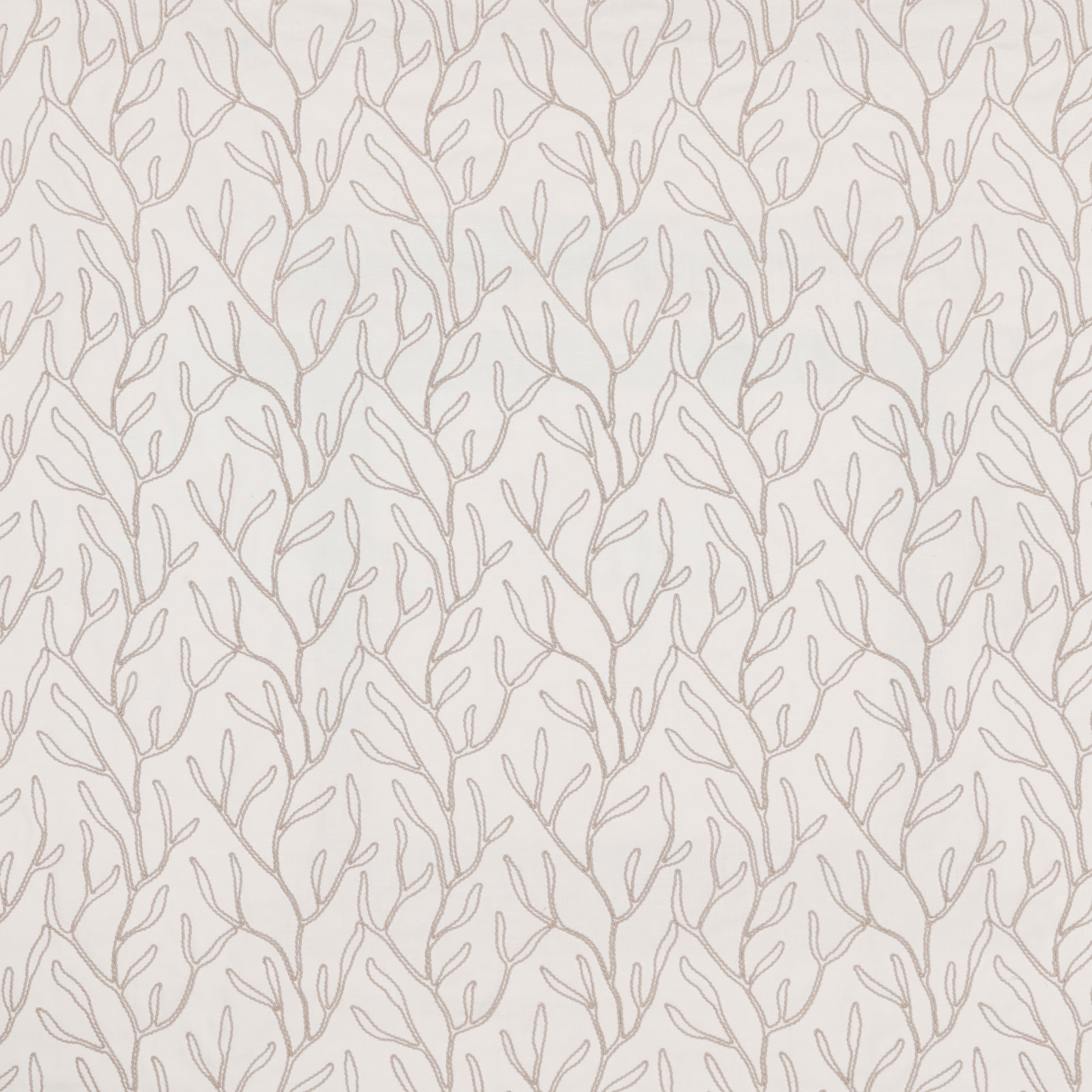 Pale chalk cotton fabric with fine beige twig pattern repeat