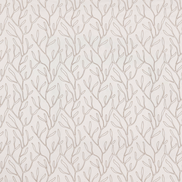 Pale chalk cotton fabric with fine beige twig pattern repeat