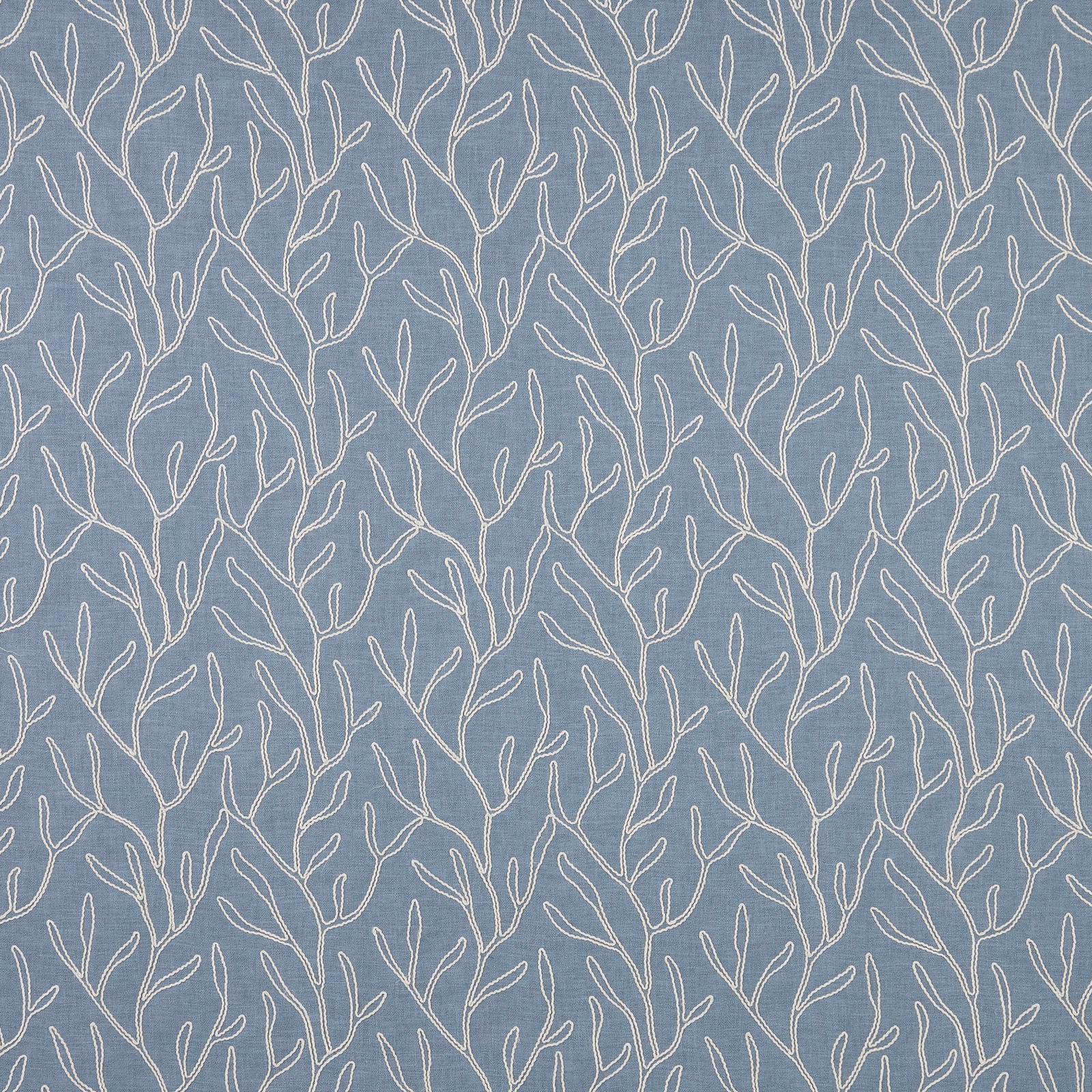 Sky blue cotton fabric with cream twig botanical trail pattern