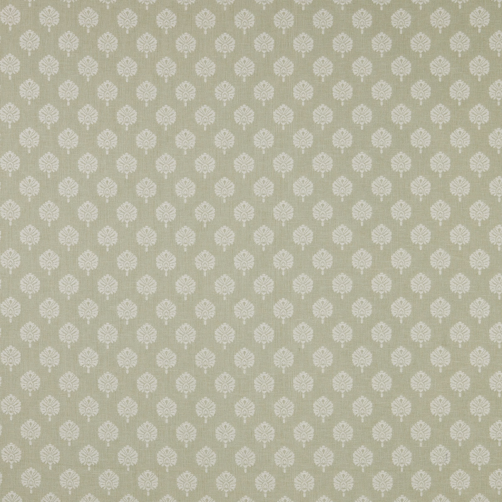 Soft sage green damask fabric with small pale floral motifs