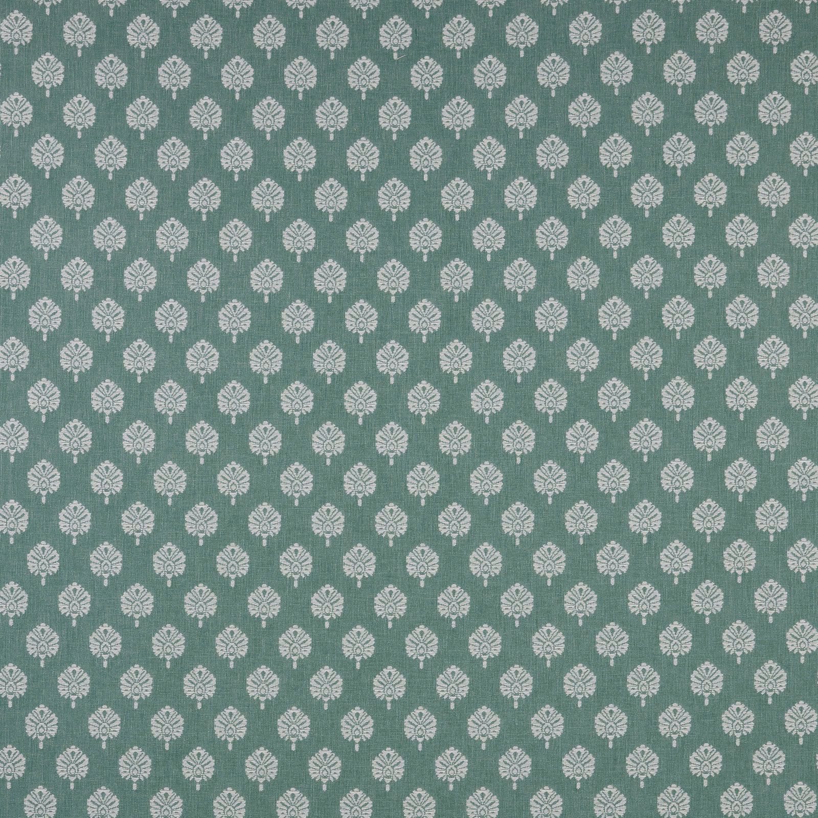 Small pale damask motifs on soft sea green woven fabric