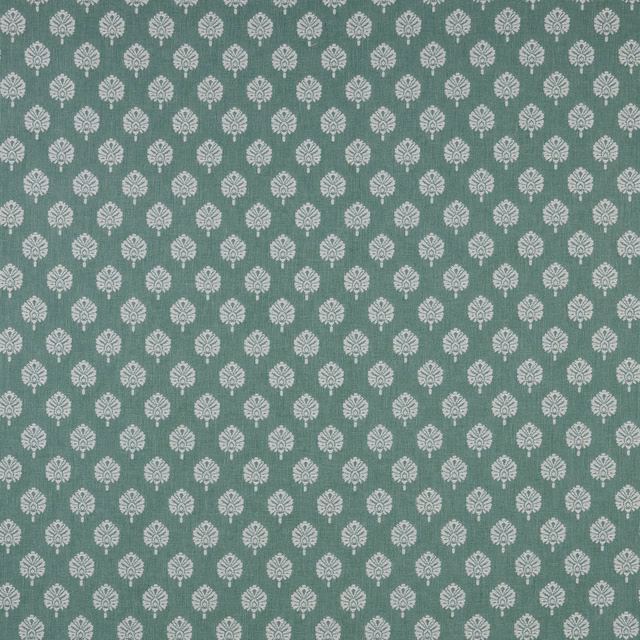 Small pale damask motifs on soft sea green woven fabric