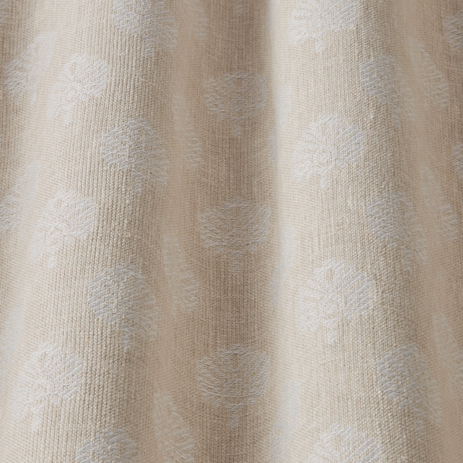 Stone cream woven fabric with soft wavy vertical motif and tonal texture