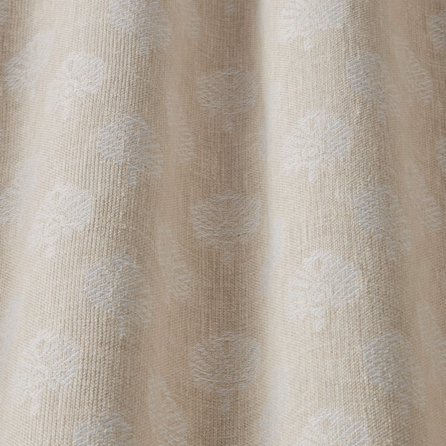 Stone cream woven fabric with soft wavy vertical motif and tonal texture