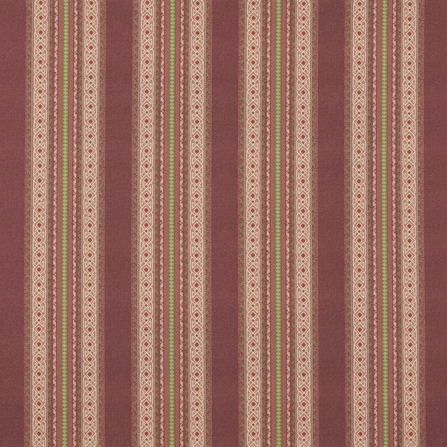 Woodrose pink striped fabric with cream geometric bands and olive accents