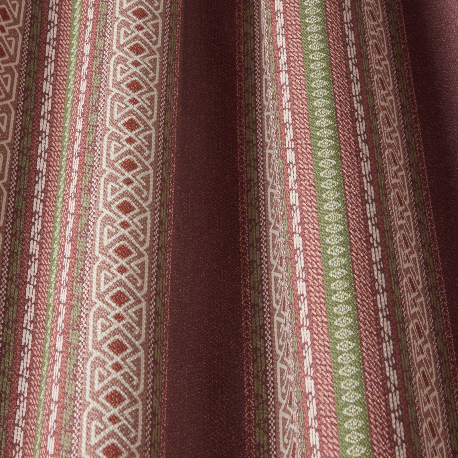 Woodrose striped fabric swatch with olive, blush and ivory woven bands