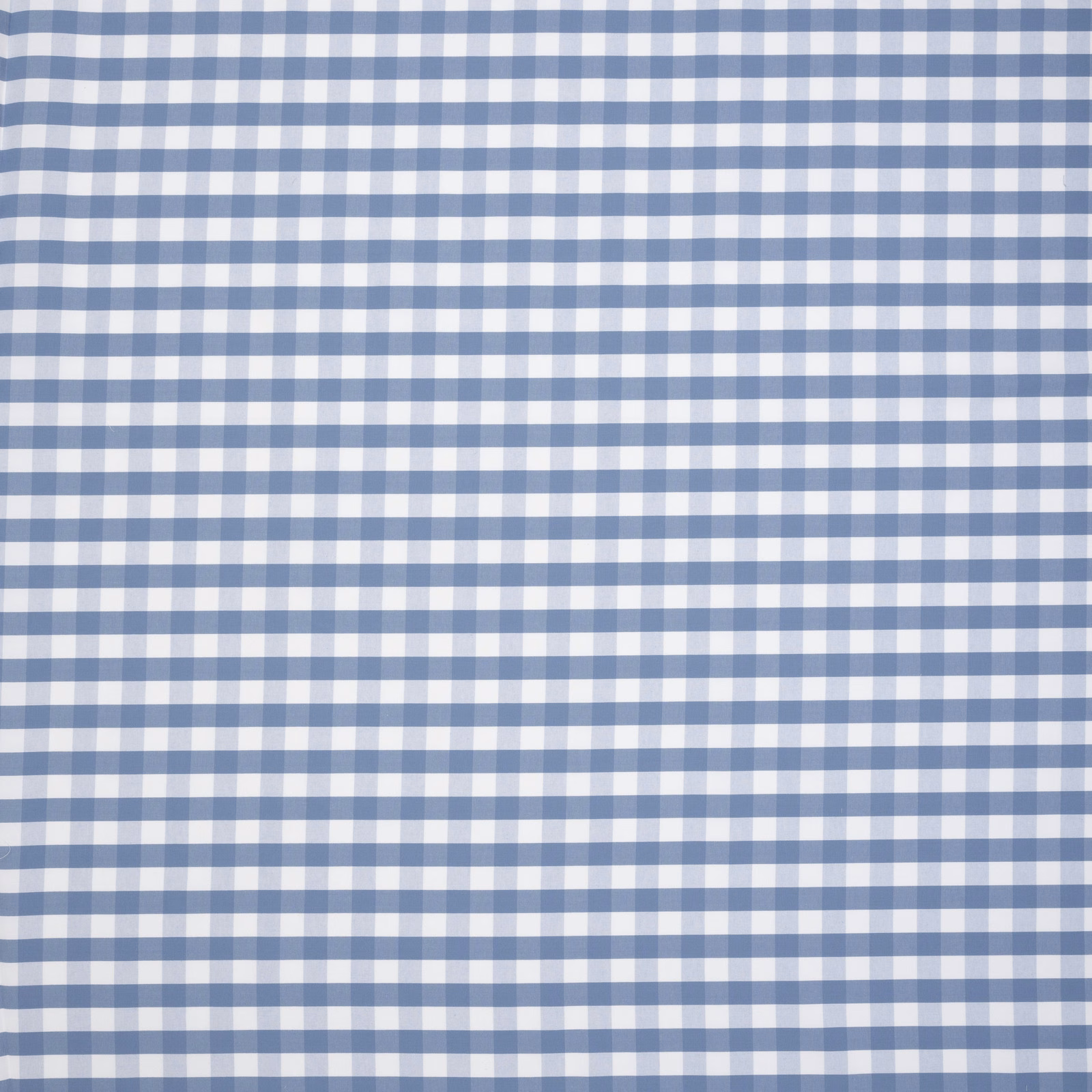 Blue and white embroidered gingham check fabric swatch with a crisp woven texture