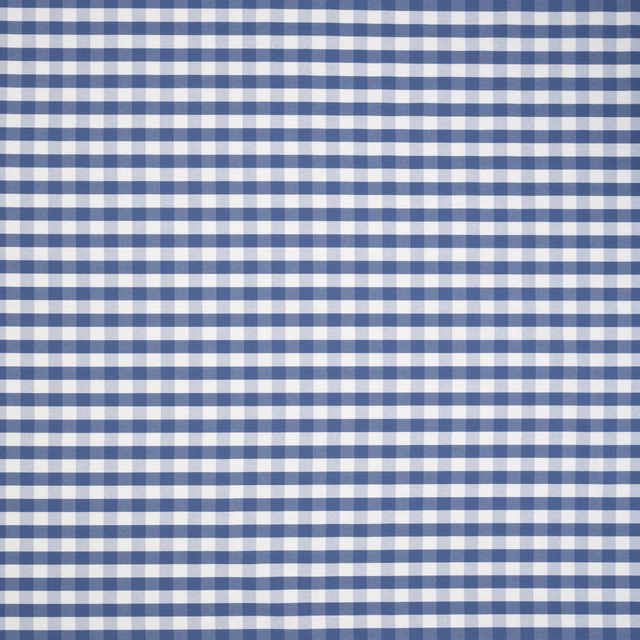 Blue and white small check embroidered fabric swatch with crisp grid texture