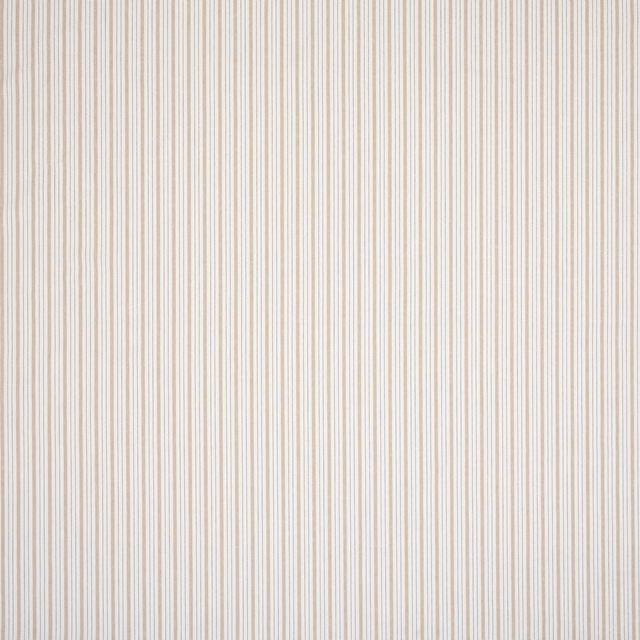 Pale beige striped fabric with fine taupe pinstripes and a soft woven texture