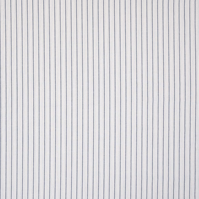 Narrow indigo and pale blue vertical stripes on an ivory woven fabric
