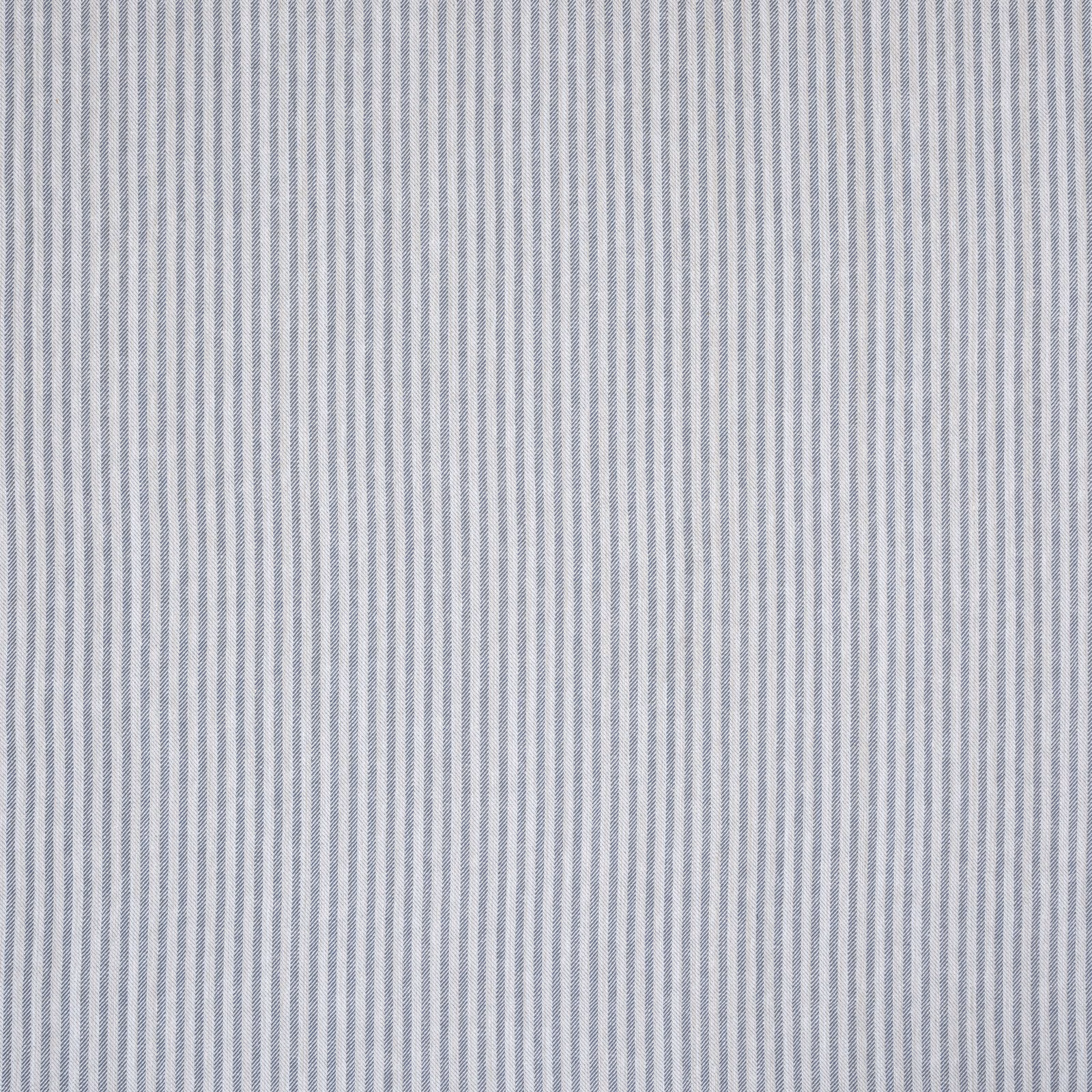 Pale indigo pinstripe fabric swatch with fine vertical blue and white stripes