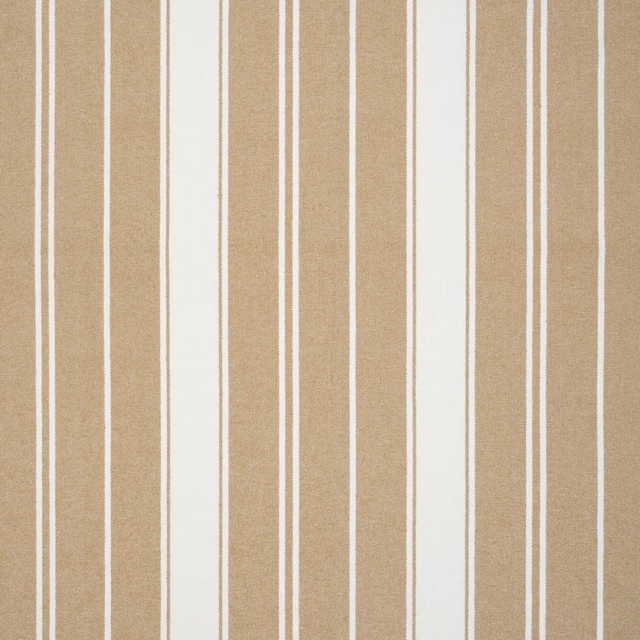 Warm beige and ivory vertical stripe fabric with a fine woven texture