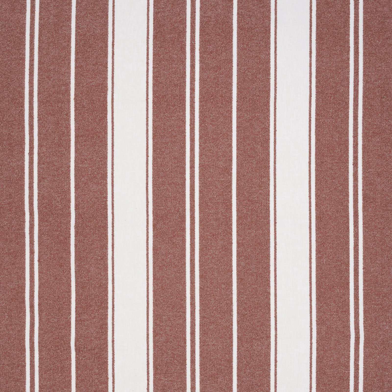 Vertical rosewood and cream striped woven fabric with a fine textured surface