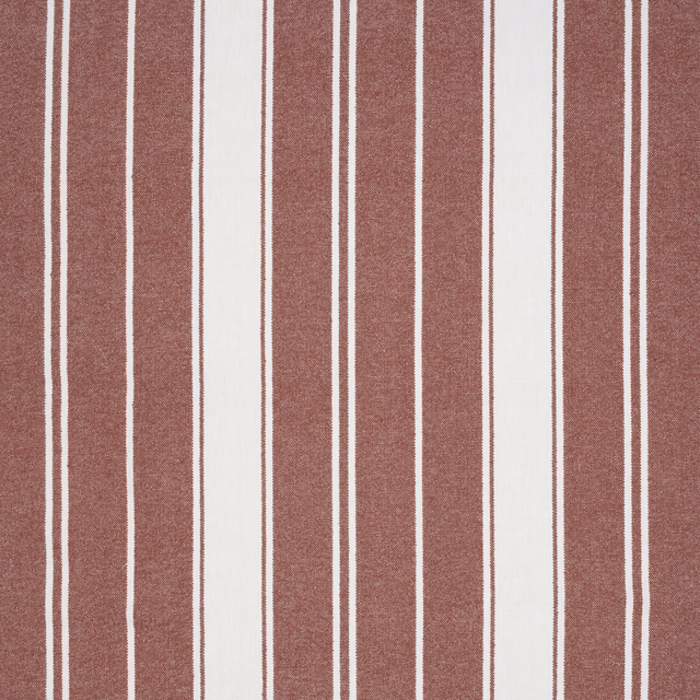 Vertical rosewood and cream striped woven fabric with a fine textured surface