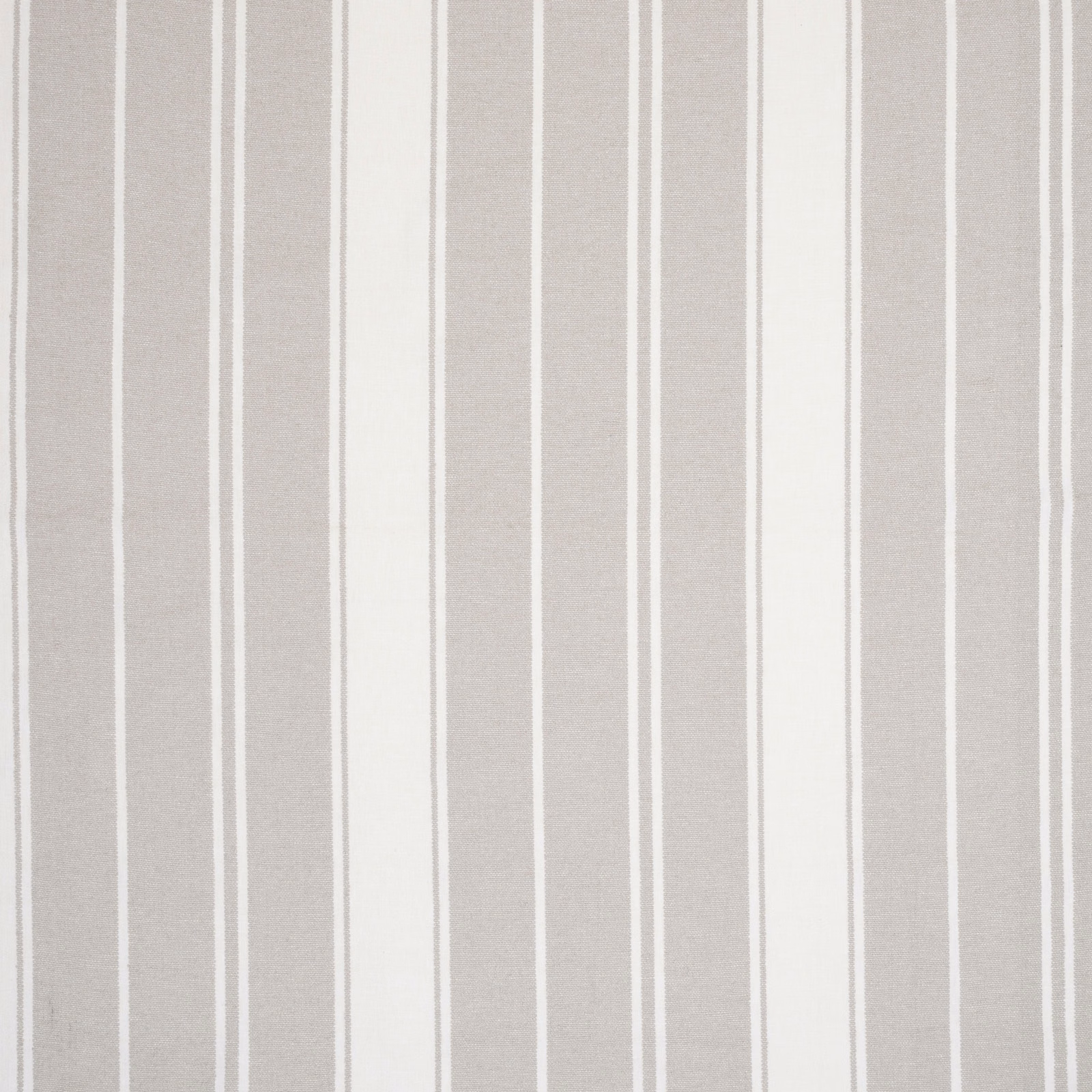 Vertical sandstone taupe stripe fabric with thin cream lines and a soft woven texture