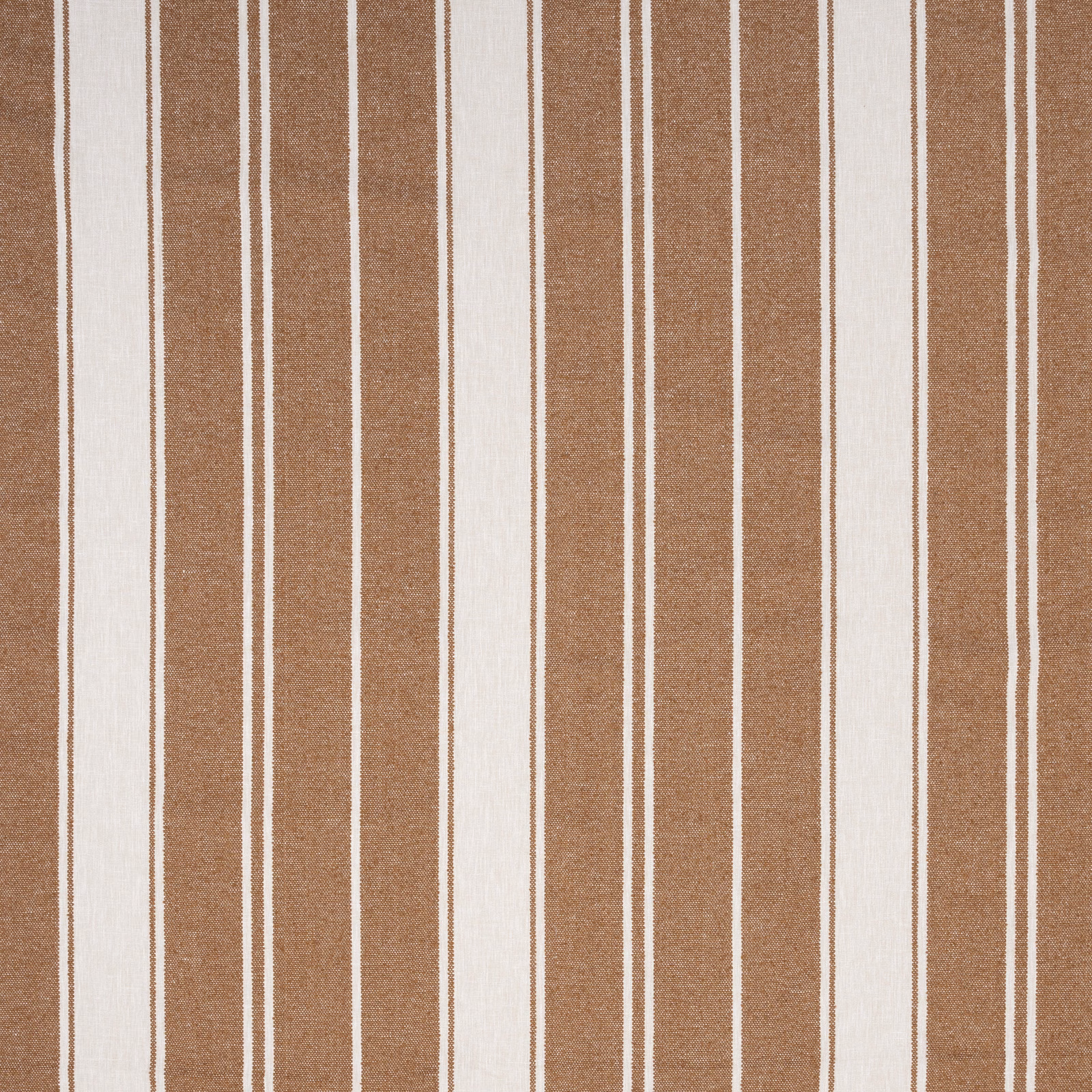 Vertical sienna and ivory striped woven fabric with a textured natural look