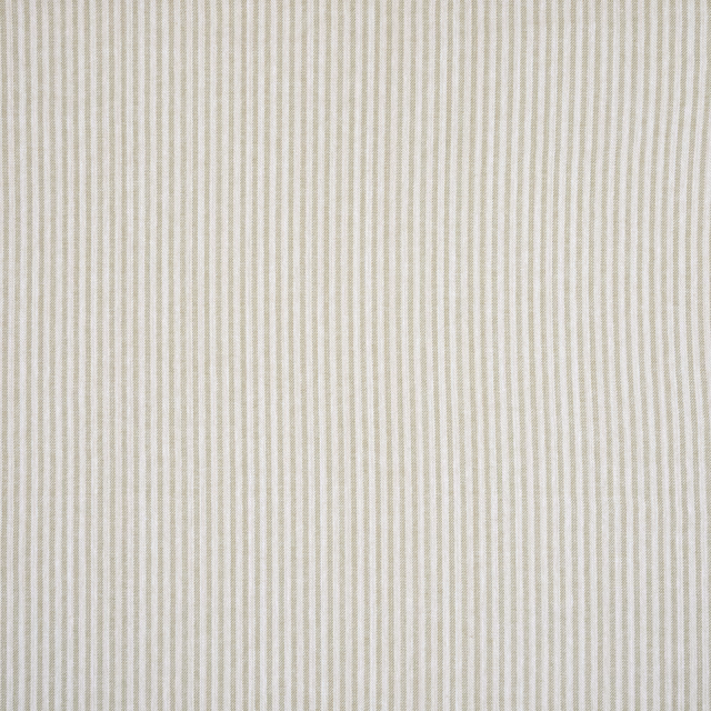 Fine vertical olive stripes on a pale cream woven fabric swatch