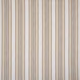 Vertical beige and taupe striped fabric swatch on an off-white ground