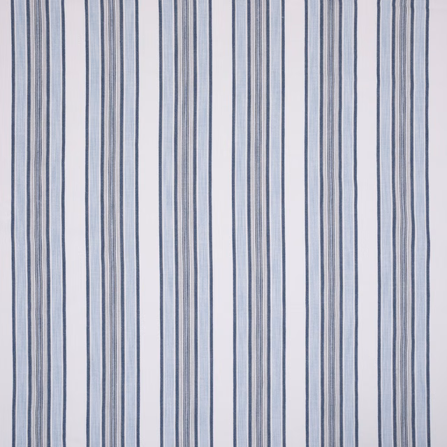 Pale striped fabric with narrow indigo, grey and white vertical bands