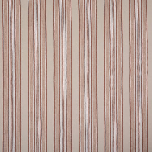 Vertical rosewood and cream pinstripes on a softly woven fabric swatch