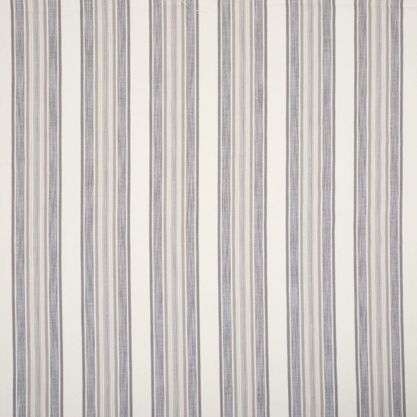 Vertical sandstone, cream and grey pinstripes on a light woven fabric