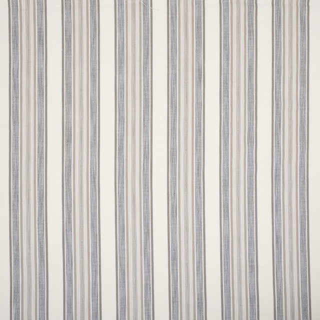 Vertical sandstone, cream and grey pinstripes on a light woven fabric