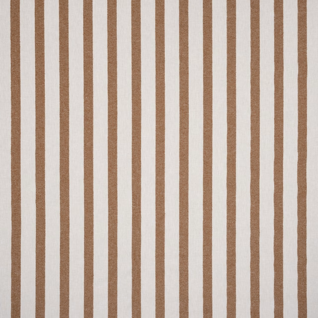 Vertical sienna-brown stripes on an ivory woven fabric swatch