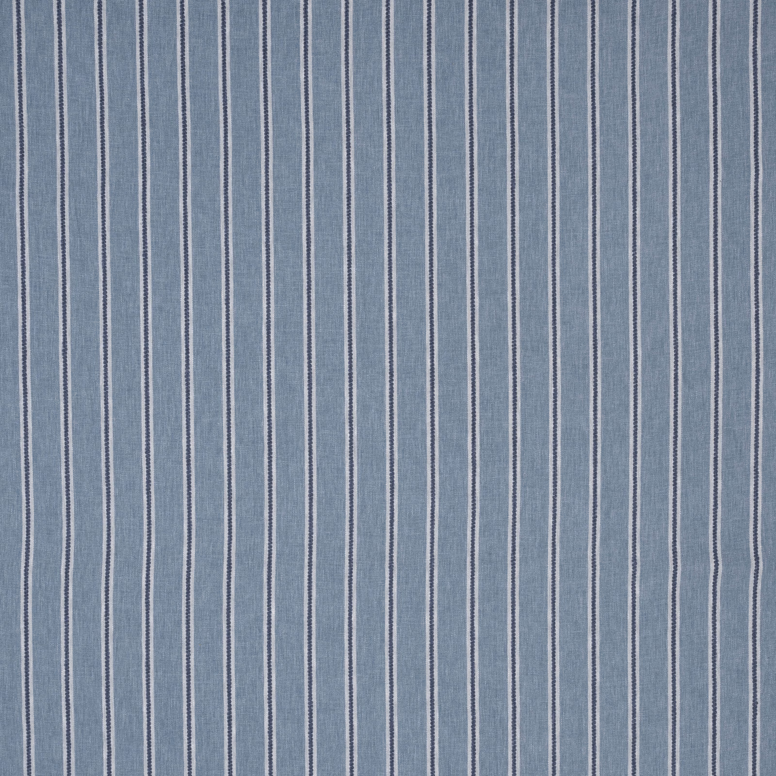 Pale blue striped fabric swatch with narrow indigo vertical bands