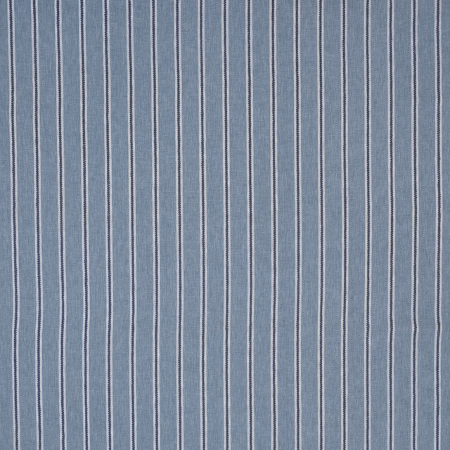 Pale blue striped fabric swatch with narrow indigo vertical bands