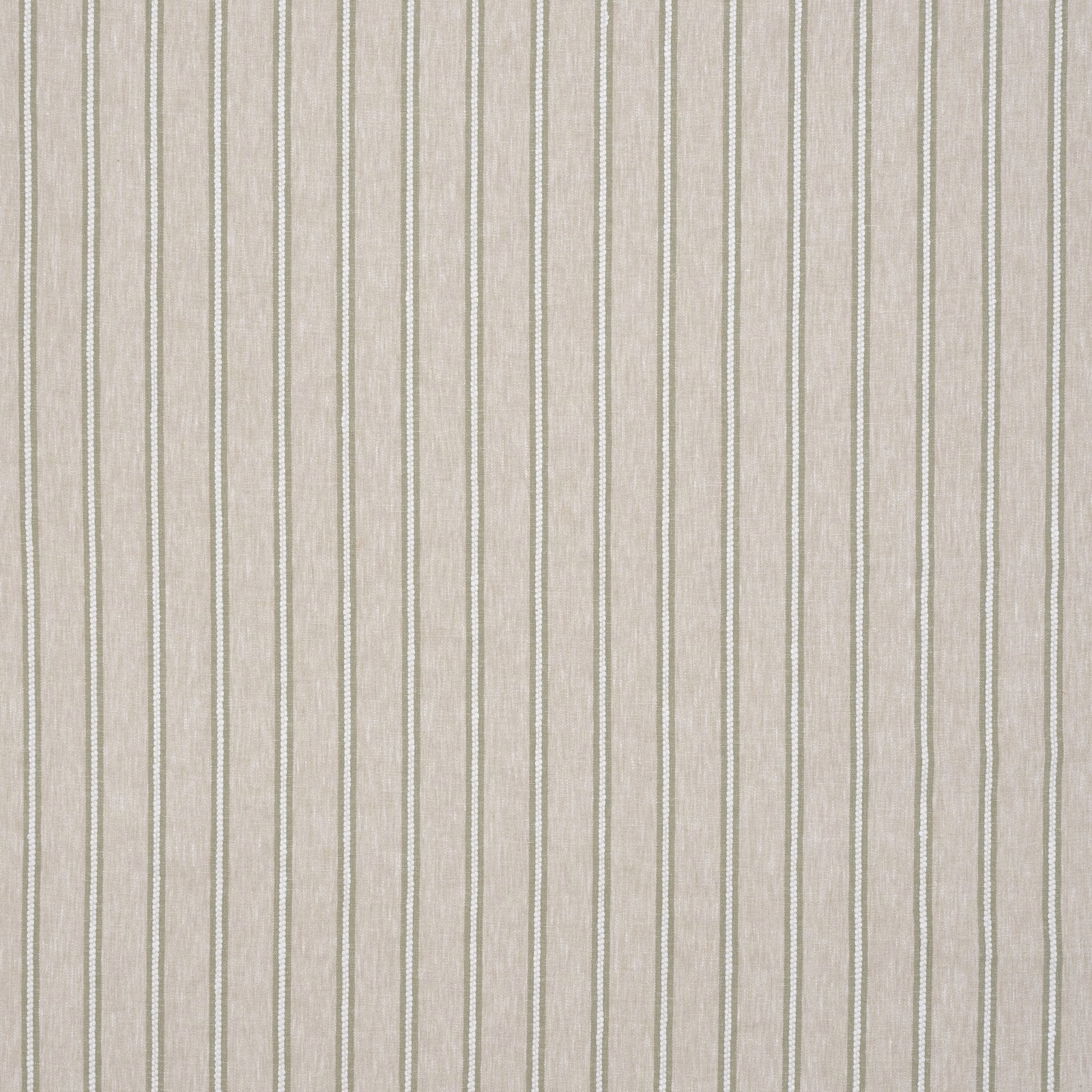 Pale beige fabric with narrow olive and white vertical stripes