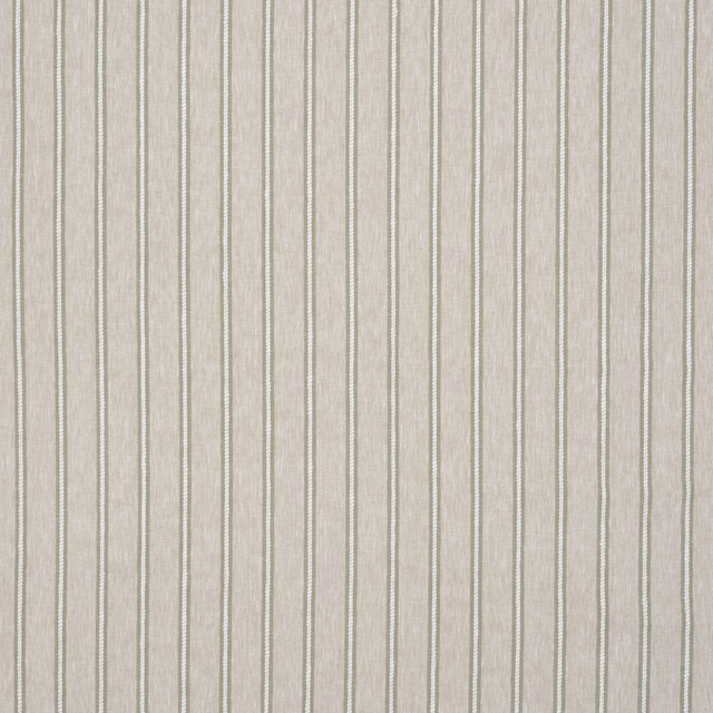 Pale beige fabric with narrow olive and white vertical stripes